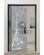 Pivot door with Eiffel Tower texture of milled metal