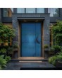 Aluminum hinged door covered with blue stainless steel sheet