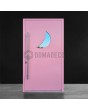 pink home aluminium entrance door with a moon-shaped glass