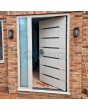 White aluminum Hinged LIM front door with left sidelight