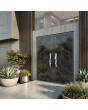 Black aluminium double door covered with Calacatta Black sintered quartz