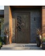 Brown glass entry aluminium door with decorative panel