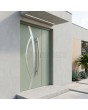 Green external entrance door with side panel