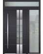 Aluminium LIM hinged door with right and top glass panel (view from the outside) 