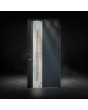 Anthracite aluminium front door covered with white rock stone texture