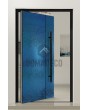 PIVOT B3 - aluminium pivot door covered with blue stainless steel sheet