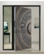 Aluminium Pivot door with left sidelight, glass panel (view from the outside)