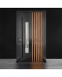 Aluminium pivot door with vertical slats made of aluminium profiles