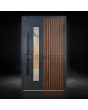 Aluminium pivot door with vertical slats made of aluminium profiles
