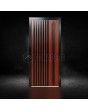Mahogany aluminium front  door with black vertical slats made of aluminium profiles