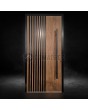Walnut aluminium front  door with black vertical slats made of aluminium profiles