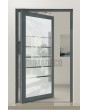 PIVOT Glass S5 - aluminium frosted pivot door with five transparent stripe