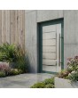 Green external aluminium frosted door with transparent decor