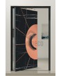 PIVOT Sahara - aluminium pivot door covered with Sahara Noir sintered quartz and copper sheet