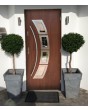 Golden oak high security steel front door with glass