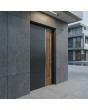 Anthracite aluminium front door with golden oak wooden decor