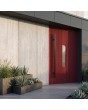Red Modern Pivot Door with Geometric Milling and Glass