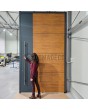 Atntracite aluminium front door with wooden decor