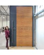 aluminium pivot front door with golden oak wooden decor