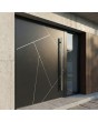 Aluminium Pivot door with right sidelight, glass panel (view from the outside) 