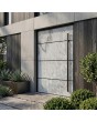 Aluminium front door covered with white rock stone texture