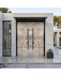 Black Aluminum double front door with sand rock stone