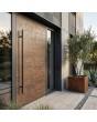 Rust aluminium entry door covered with corten sintered quartz with two glass panel