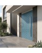 Blue aluminium pivot door exterior