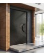 Black aluminium hinged front door with milled pattern