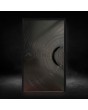 black aluminium pivot entry door with milled pattern