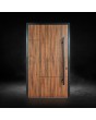 Black aluminum pivot door with Walnut High Pressure Laminate