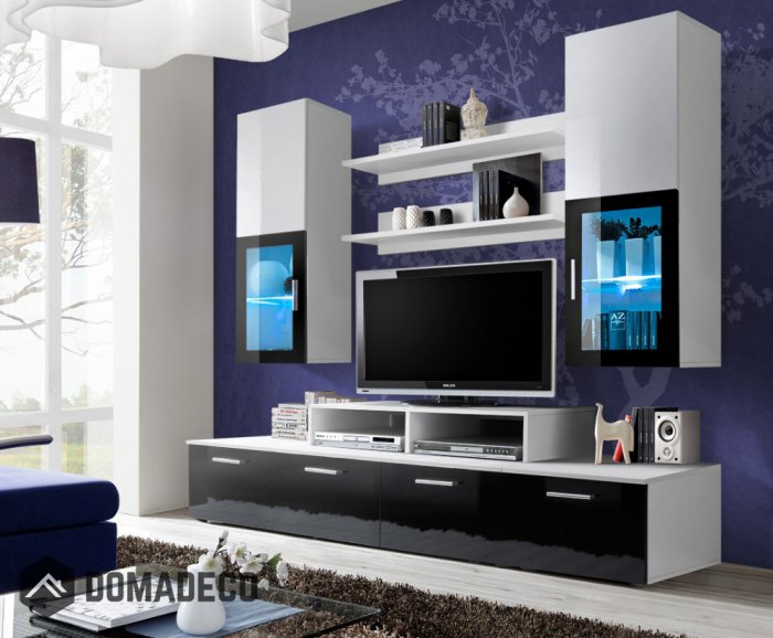 Toledo 2 Black and White high gloss wall unit entertainment center