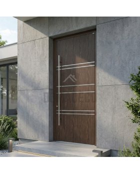 wenge aluminium entrance door with horizontal stripes