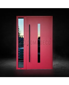 Red exterior aluminum door with glass panel