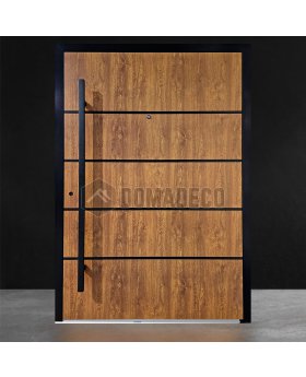 Golden oak minimalist aluminum entrance door