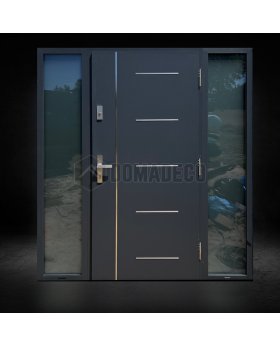 Anthracite STA Cortez modern steel door with left and right sidelight / glass panel