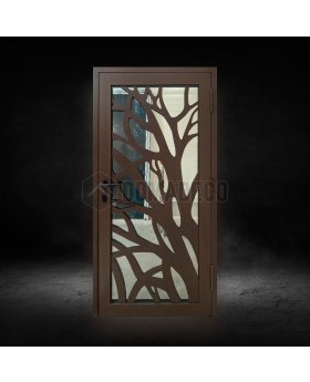 Brown glass entry aluminium door with decorative panel