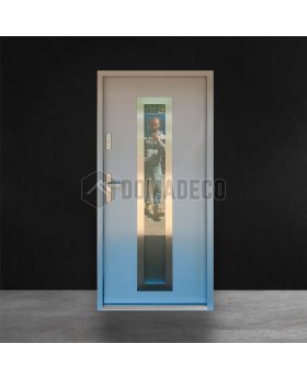 Silver contemporary steel door with security glass