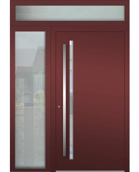 Aluminium LIM hinged door with left and top sidelight (view from the outside)