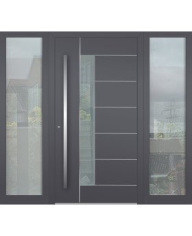 Aluminium LIM hinged front door with left and right sidelight 