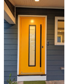 yellow secure aluminium front doors with glass