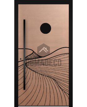 Black Aluminum front door with copper texture of milled metal