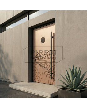 Aluminium front door with copper texture of milled metal