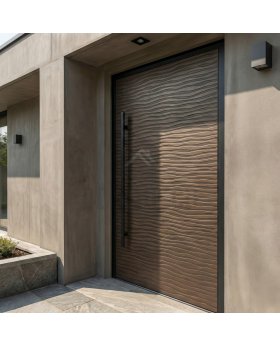 brown aluminium hinged door with texture of milled metal
