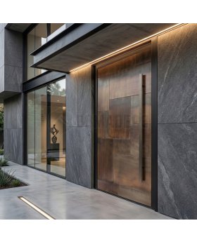 Aluminum hinged door with squareds in liquid metal