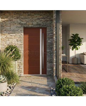 red aluminium front door with strip