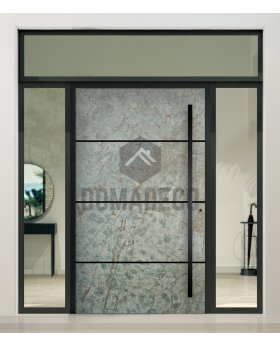 Aluminium LIM hinged front door with left, right and top glass panel
