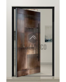 Aluminium pivot door with squareds in liquid metal