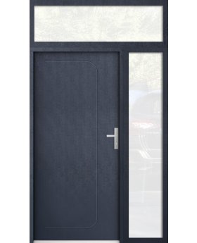custom configuration - STA steel front door with right and top glass panel  (view from the outside)