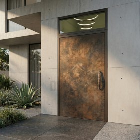 Aluminium hinged LIM door with top glass panel